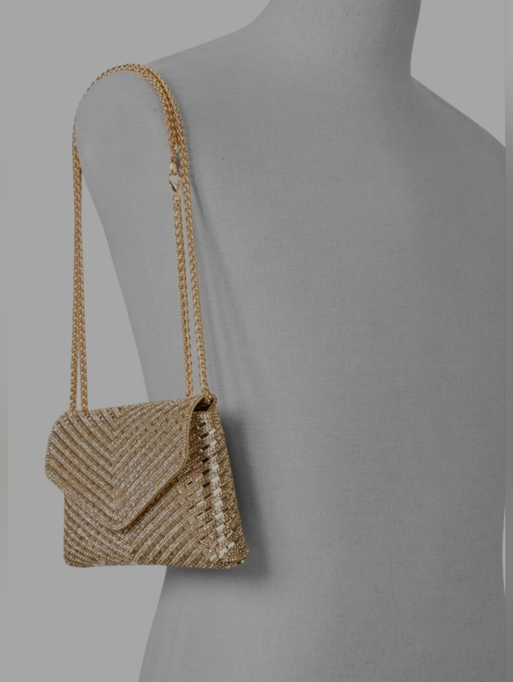 Aldo Gold Crystal Chevron Evening Clutch with Chain - Picture 6 of 6
